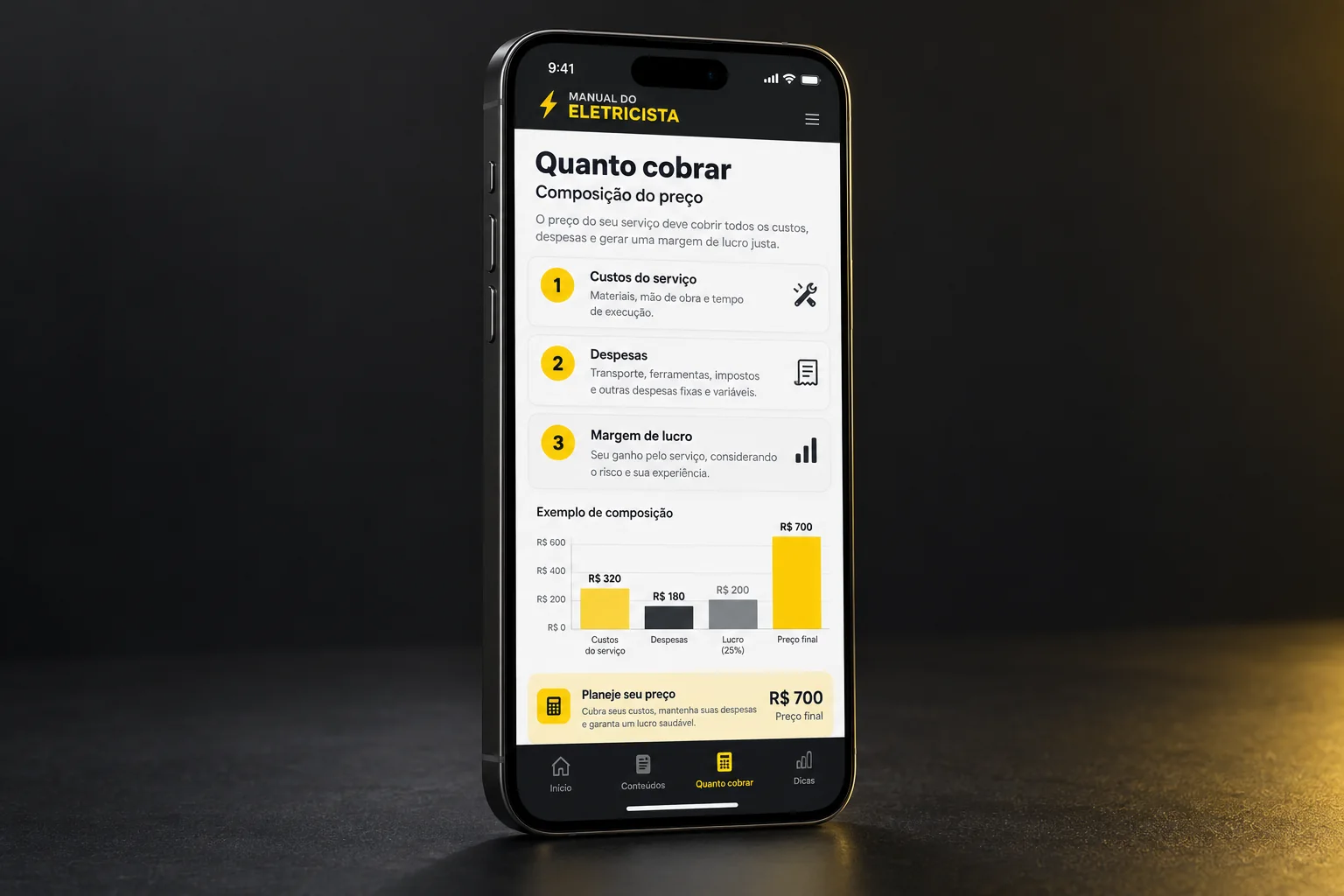 Guia de quanto cobrar aberto em um smartphone